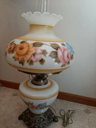 Vintage Large Accurate Casting 3 Way Gwtw Hurricane Lamp Multi Colored Flowers