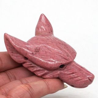 3.  6 " Wolf Head Pendant Natural Gem Pink Rhodonite Crystal Carved Jewelry Decor