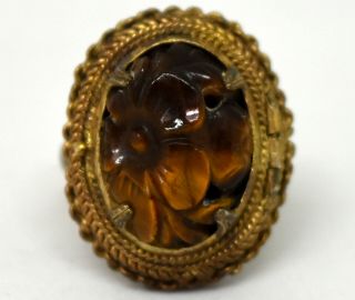 Chinese Silver And Tiger Eye Filigree Poison/pill Ring Size 7 (adjustable)