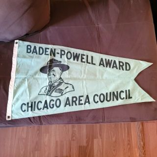 Vintage Boy Scout Baden Powell Award Chicago Area Council Pennant Green
