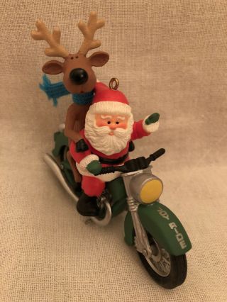 1987 Hallmark Joy Ride Santa And Reindeer On Motorcycle Christmas Tree Ornament