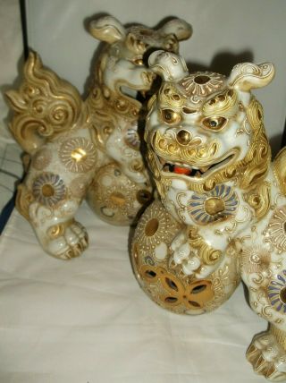 Pair Vintage Large Toyo Chinese Asian Ceramic Foo Dogs Fu Lions 10 " X8 " X5 "