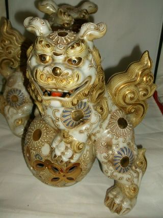 Pair Vintage Large TOYO Chinese Asian Ceramic Foo Dogs Fu Lions 10 