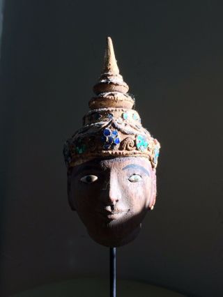Antique Asian Buddha Puppet Head On Plinth From Museum