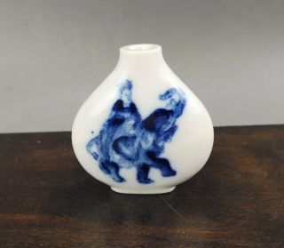 A Rare/beautiful Chinese 19c Blue&white Snuff Bottle " Luohan " - Guangxu
