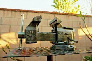 Vtg.  Craftsman,  4 - 1/2  Jaw Swivel Anvil Vise W/pipe Grips,  27 Lbs Vice Made In Usa
