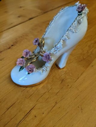 Victorian Style Shoe Boot Hand Painted Ceramic 4 1/2 " Tall