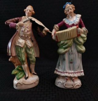 Vintage 9 " Porcelain Figurines Victorian Man & Woman Made In Occupied Japan