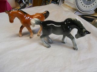 2 Vintage Ceramic Horse Figures Japan Brown,  Black 1970s