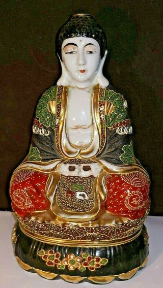 Antique Japanese Porcelain Kutani / Satsuma Large Buddha Figurine Incense Burner