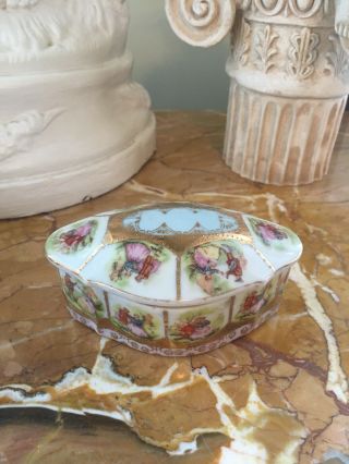 Vintage Porcelain Trinket Box Dish Romantic Victorian Couple Pretty Pastels
