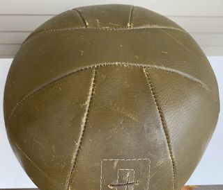 Vtg Leather MEDICINE BALL 10.  5 Pound LB Green 2