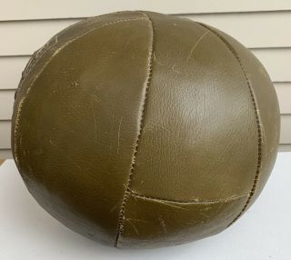 Vtg Leather MEDICINE BALL 10.  5 Pound LB Green 3