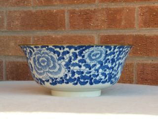 A Large Chinese Porcelain Blue And White Bowl Qing Period Four Character Mark