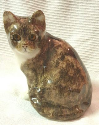 Jenny Winstanley Pottery Cat Large Size 4 With Glass Eyes Signed Purrfect