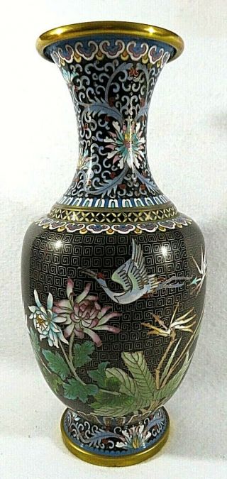 Vintage Chinese Cloisonné Vase With Peonies And A Crane