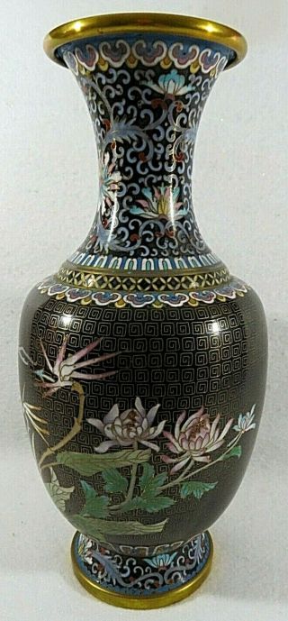 Vintage Chinese Cloisonné Vase with Peonies and a Crane 2