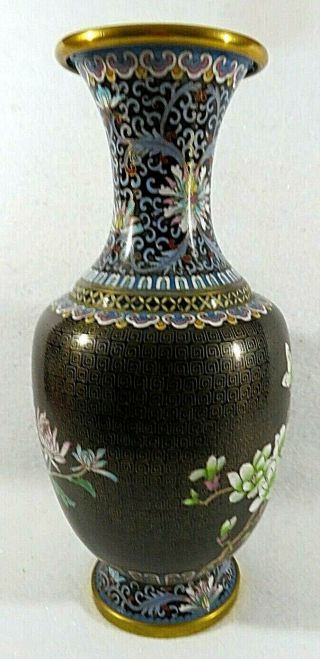 Vintage Chinese Cloisonné Vase with Peonies and a Crane 3