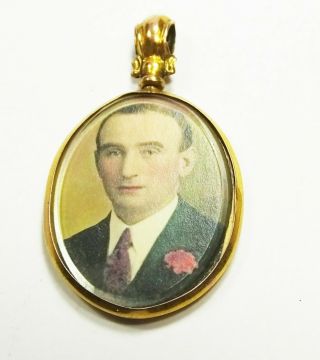 Vintage Antique Double Sided 9ct Solid Gold Pendant Locket Portrait Glass