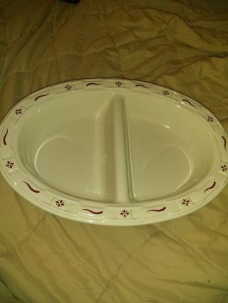 Longaberger Pottery Divided Serving Dish Traditional Red Bowl