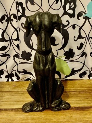 Vintage Black Large Tall Cast Iron Metal Pouting Dog Heavy Doorstop Door Stay