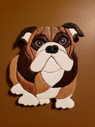 Ooak Hand Made Painted Otis The English Bulldog Wood Decorative Wall Art Piece