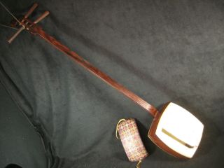 Antique C.  1930 Japanese Rosewood Shamisen Stringed Musical Instrument