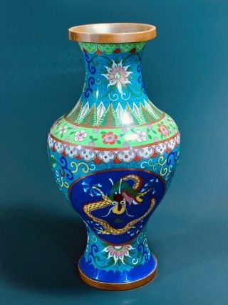 19th To Early 20th Century Antique Chinese Cloisonné Dragon Vase
