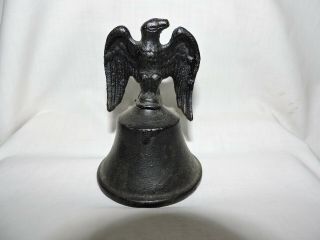Vintage Black Cast Iron American Eagle Bell W/ Wings Spread 4 1/2 Inches