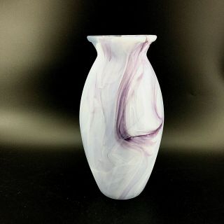 Vintage Italian Murano Large Satin Art Glass Purple Lavender Pastel Swirl Vase