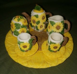 Sunflower Miniature Tea Set By Popular Imports 2 " Tall 10 Piece