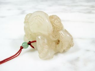 Vintage Chinese Carved Faux Mutton Fat Jade Peking Glass Recumbent Goat Statue