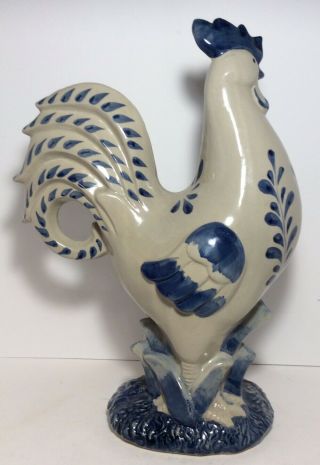 Cracker Barrel Farmhouse Decor Large Ceramic Rooster Figurine Blue & White 14” H 3