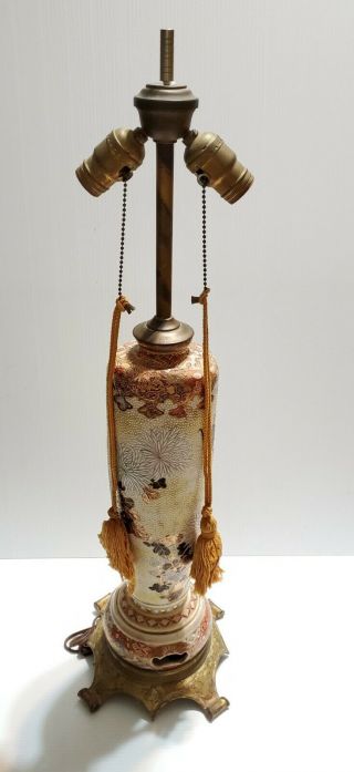 Antique Meiji Satsuma Moriage 19th C Japanese Porcelain Vase Converted To Lamp