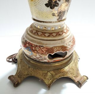 Antique Meiji Satsuma Moriage 19th c Japanese Porcelain Vase Converted to Lamp 3
