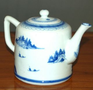 Antique CHINESE Blue and White PORCELAIN TEAPOT Canton Nanking Qing 19th C. 3