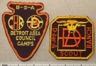 2 Vintage 1950s Detroit Area Council Boy Scout Camp Patches D - A Ranch Bsa Mi