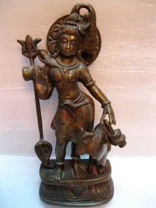 Antique Old Brass / Bronze 19th Century Shiva Shiv Indian Hindu God Statue Rare