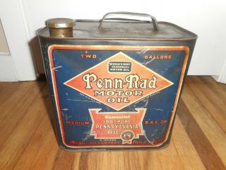 Vintage Penn Rad 2 Gallon Metal Advertising Motor Oil Can
