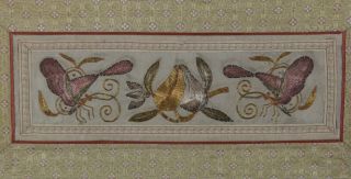 Antique Chinese Embroidered Silk Panel Gold Thread Butterfly & Peach