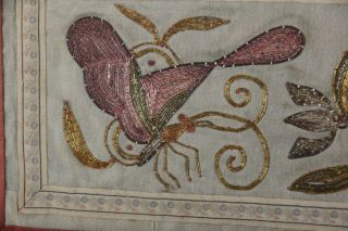 Antique Chinese Embroidered Silk Panel Gold Thread Butterfly & Peach 2
