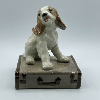 Goldscheider Figurine Spaniel Dog Puppy On Suitcase Bon Voyage By A.  Jacob