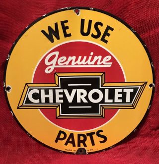 1959 Vintage Style Chevrolet Porcelain Sign Auto Truck Parts Service 12in Round