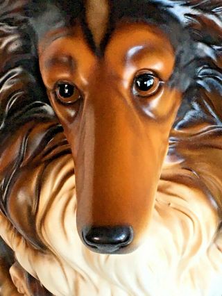 Large 15.  5 " Vtg Ceramic Collie Dog Statue Figure Tri Color Sitting Sheltie Japan