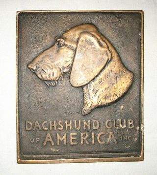 Dachshund Club Of America Bronze Plaque Signed Katherine Lane Weems Wire Haired