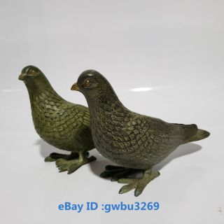 G96 Collect A Pair Old Chinese Bronze Handwork Carved Pigeon Statues Ornaments