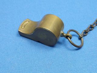 Vintage Brass Whistle W/ Chain Police Military Railroad Bicycle Train Automobile 3