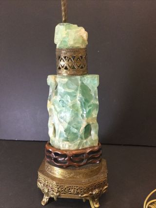 19th Century Chinese Carved Jade （fluorite ）bedside Lamp