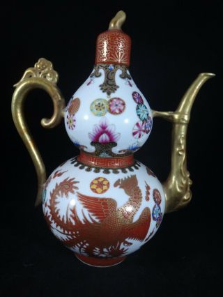 Chinese Republic Period Famille Rose Porcelain Gilt Phoenix Wine Pot And Cover