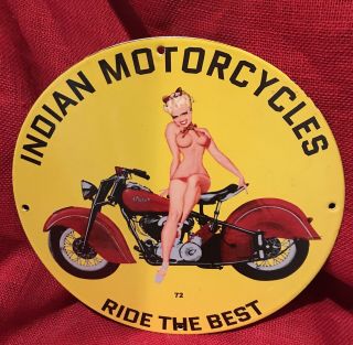 Vintage Style Indian Motorcycles Heavy Porcelain 12 " Gas Pump Plate
